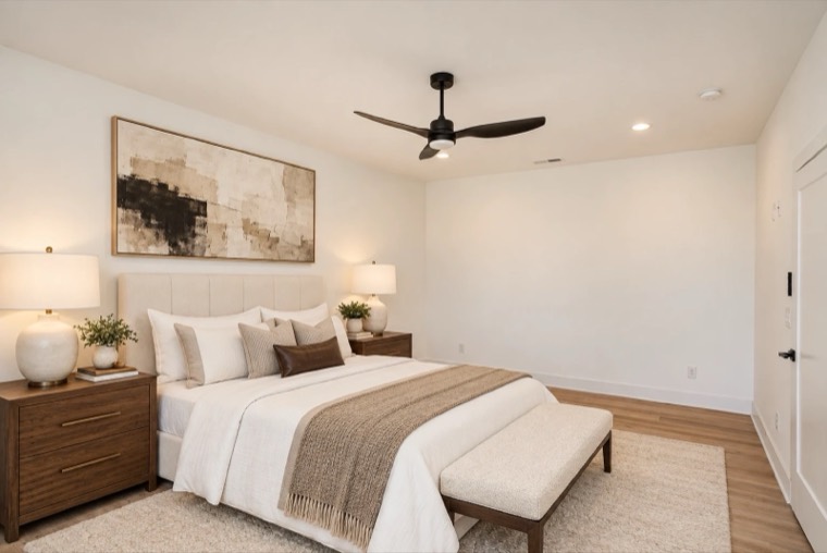 Bedroom with soft white walls