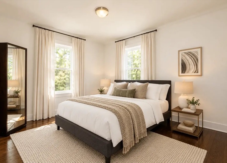 Bedroom with warm white walls